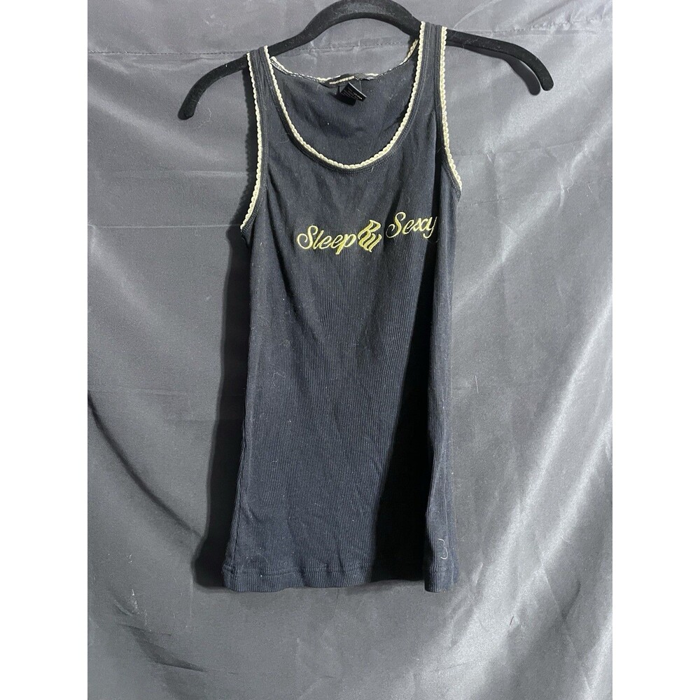 Vtg Rocawear Women's Tank Top M Black Cotton Rib Metallic Gold Logo Y2K
